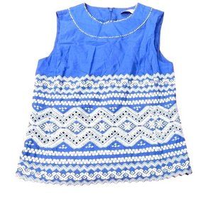 Tory Burch Sleeveless Embroidered Top Blue and White Summer Cotton Size 4 Womens